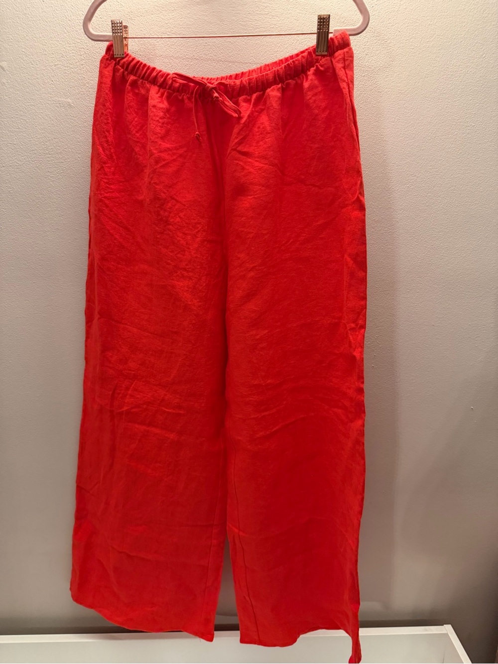 Solai Red 100% Linen Wide Leg Drawstring Pants CL1098 Womens Medium